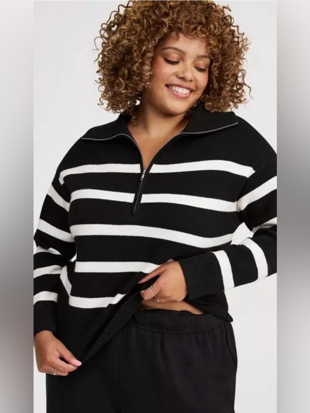 Torrid Black White Striped Half Zip Sweater Size 2 Cozy Oversized Pullover